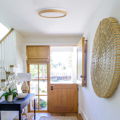 1 Light Natural Style LED Ceiling Light Wood Grain Frame  5CCT ETL Soft Glow