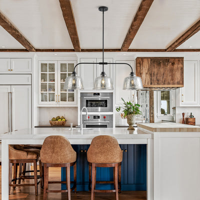 3-Light Kitchen Island Pendant Light with Clear Seeded Glass Shades