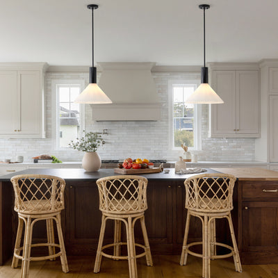 1 Light  Mid Century Modern Pendant Light Trumpet Conical White Glass ETL E26