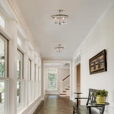 3 Light Industrial Semi Flush Mount Light Transparent Cylinder Shade High Transparency Glass for Dining Room Hallway