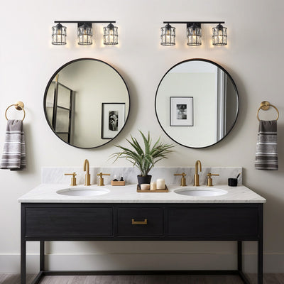 3-Light Black Crystal Wall Sconce, Industrial Vanity Light Fixture with Sparkling Crystal Lampshades