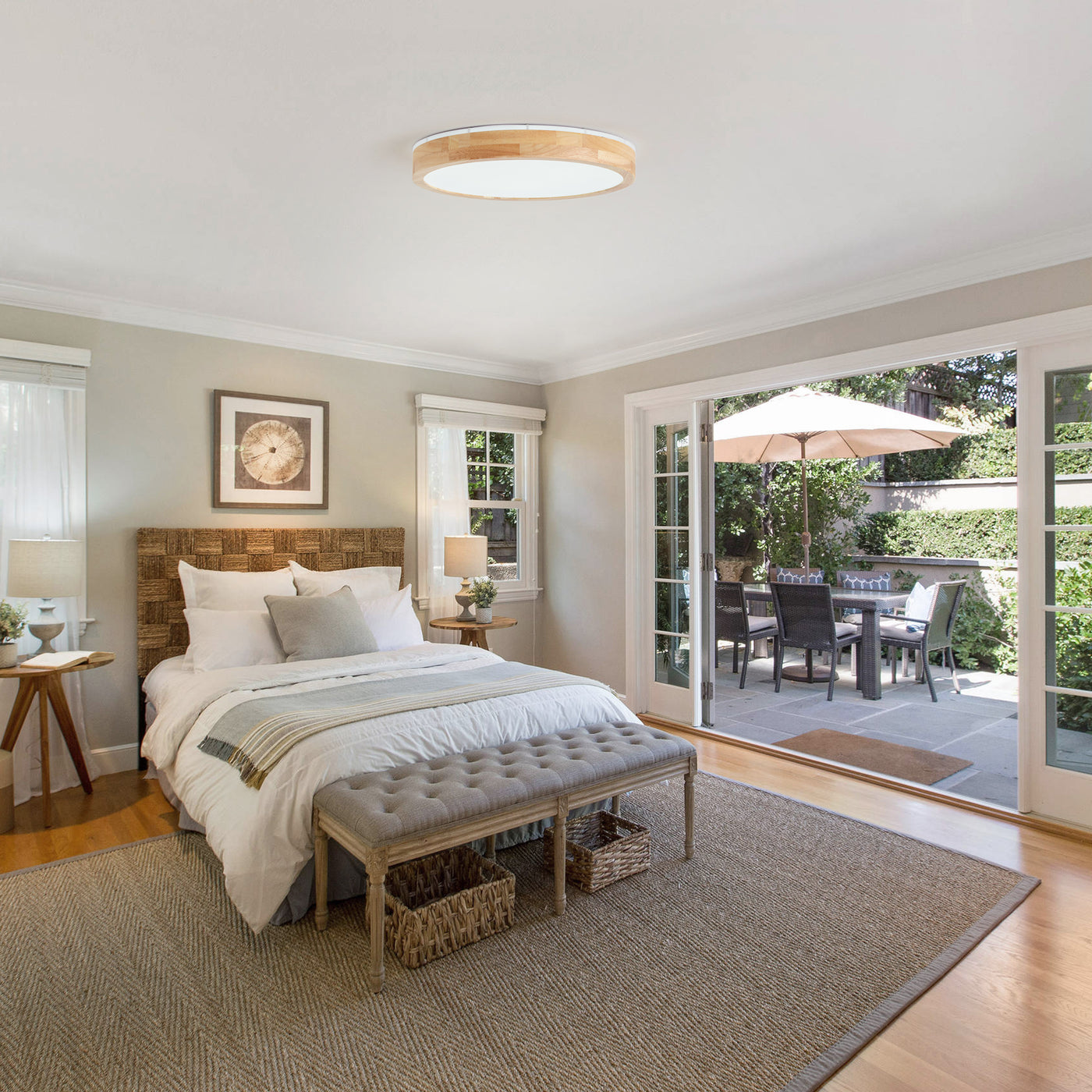 1 Light natural style home lighting LED ceiling light wood look frame 24W ETL for hallway bedroom