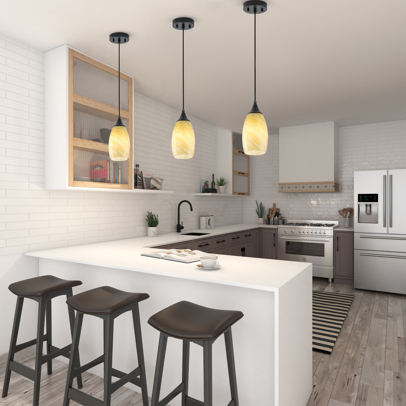 1 Light Modern Art Glass Pendant Marble Shade for Kitchen Island