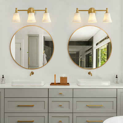 3-Light Bathroom Vanity Light, Antique Brass, Opal Glass ETL Listed