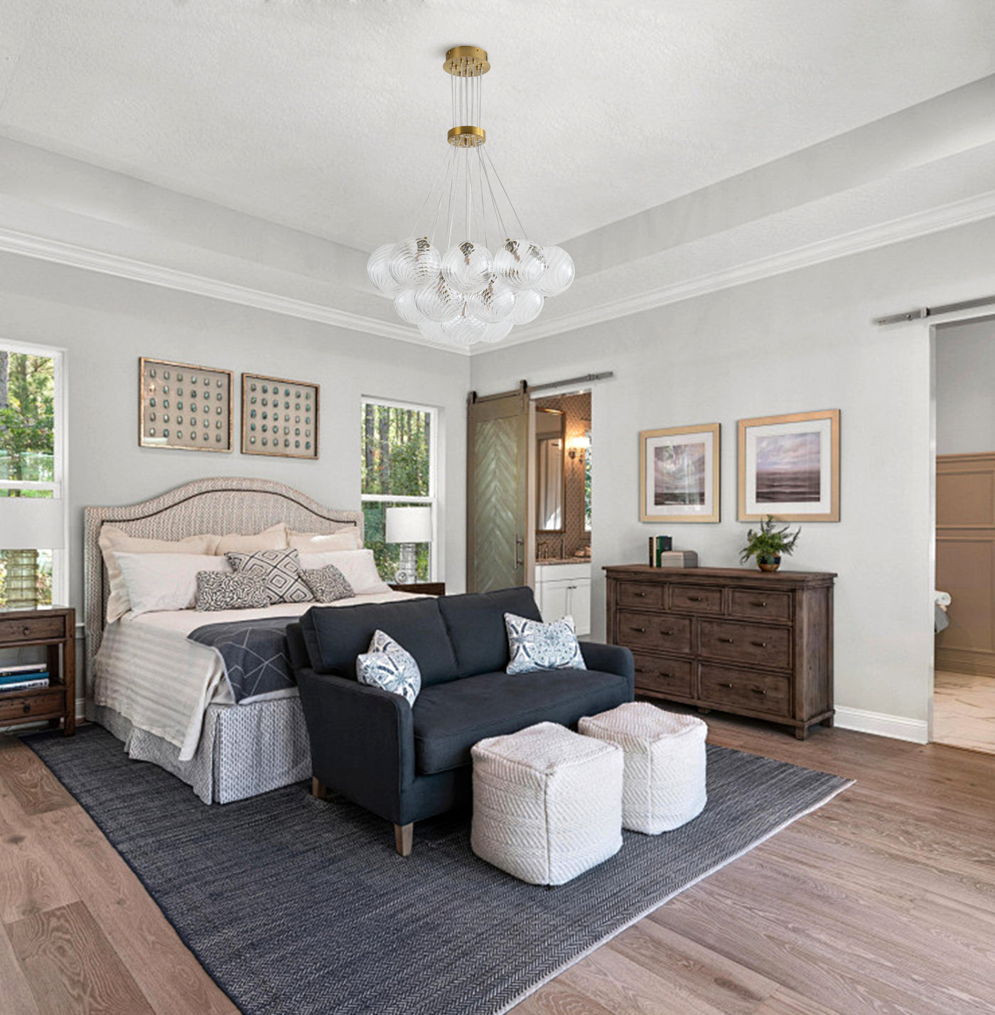 13&19 Light Modern Luxury Glass Globe Chandelier Copper Finish Cluster Pendant Light