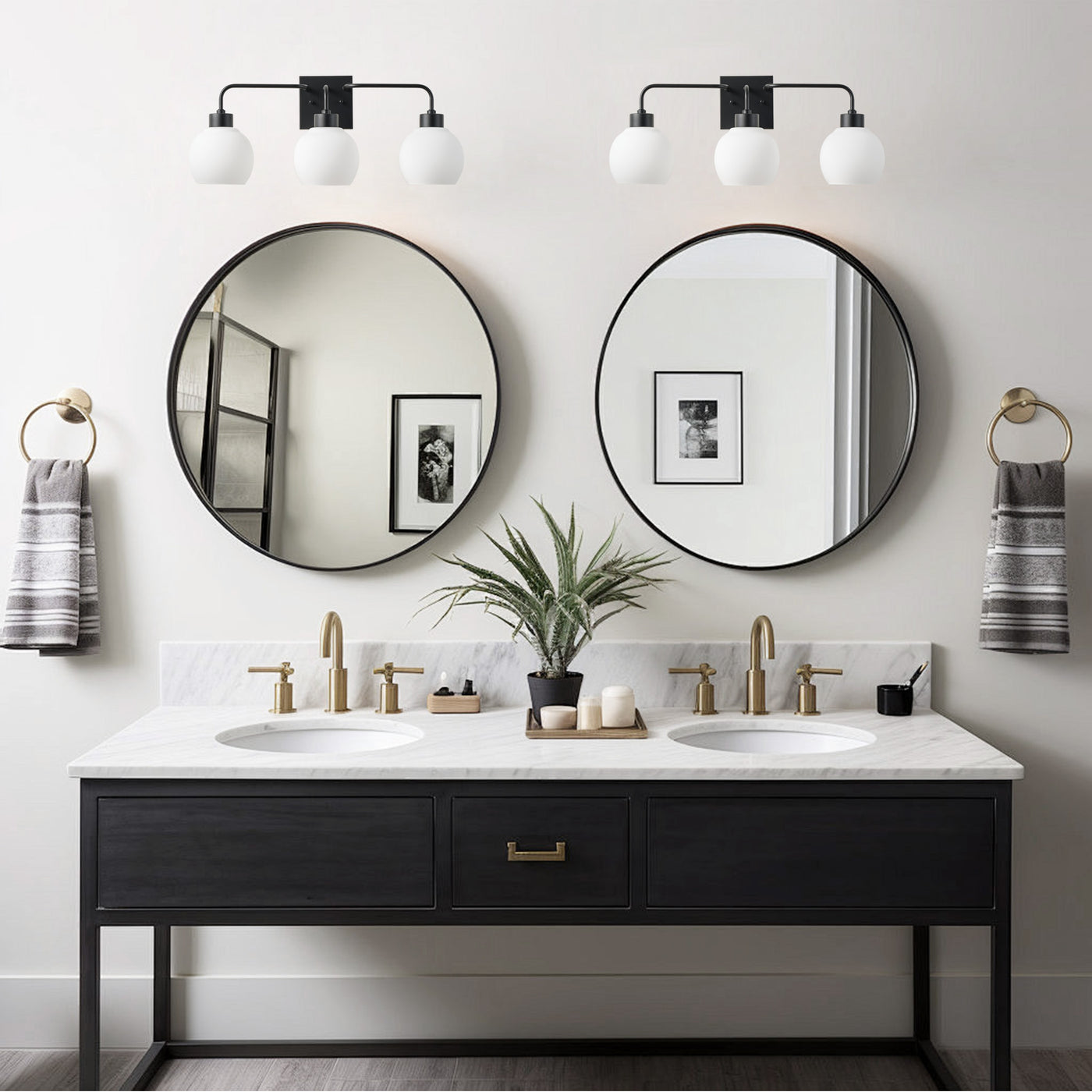 3-Light Matte Black Bathroom Vanity Light, Modern Wall Sconce with Frosted Glass Shades
