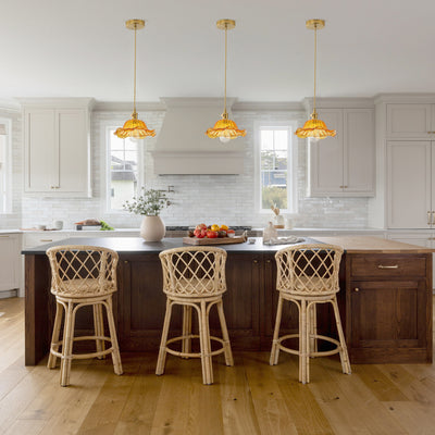 1-Light Modern Amber Glass Pendant Light, Retro Hanging Ceiling Lamp