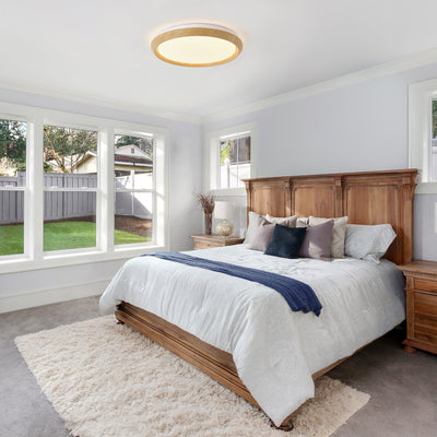 1 Light Natural Style LED Ceiling Light Wood Grain Frame  5CCT ETL Soft Glow