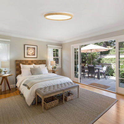 1 Light Natural Style LED Ceiling Light Wood Grain Frame  5CCT ETL Soft Glow