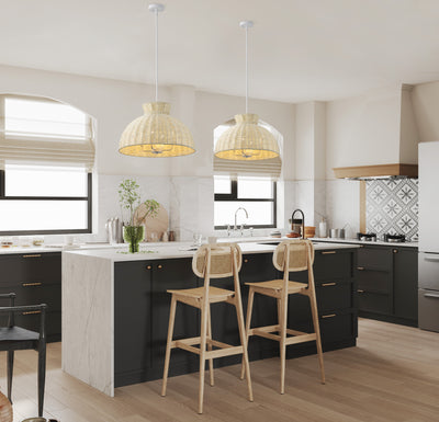 Dewdrop 4 Light Japandi Style Pendant Light Nordic Rattan Fixture ETL Certified for Living Room Bedroom