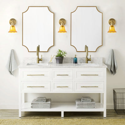 1-Light Vintage Wall Sconce, Brass Finish with Amber Glass Shade, E26 Bathroom Vanity