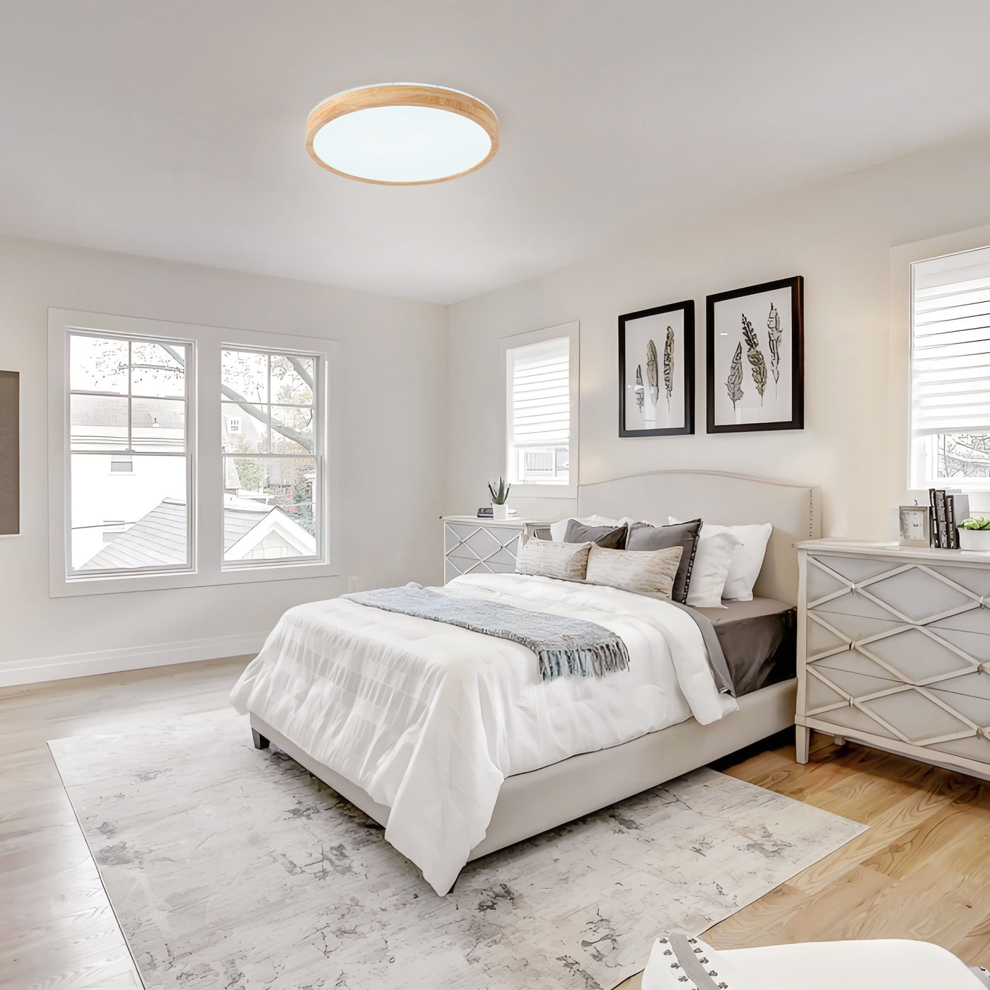 1 Light natural style home lighting LED ceiling light wood look frame 36W ETL for hallway bedroom