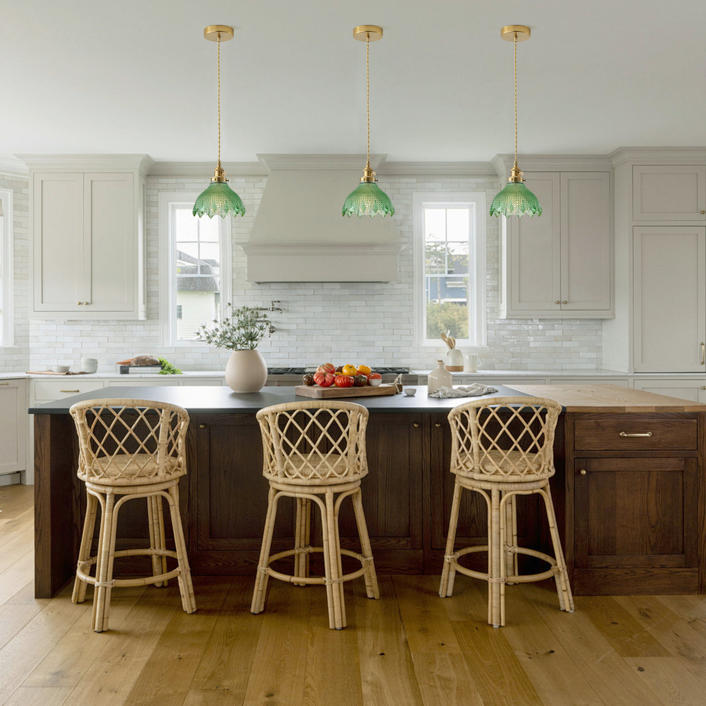 1 Light Vintage Style Pendant Light Dewdrop Deep Green Glass Hanging Lamp