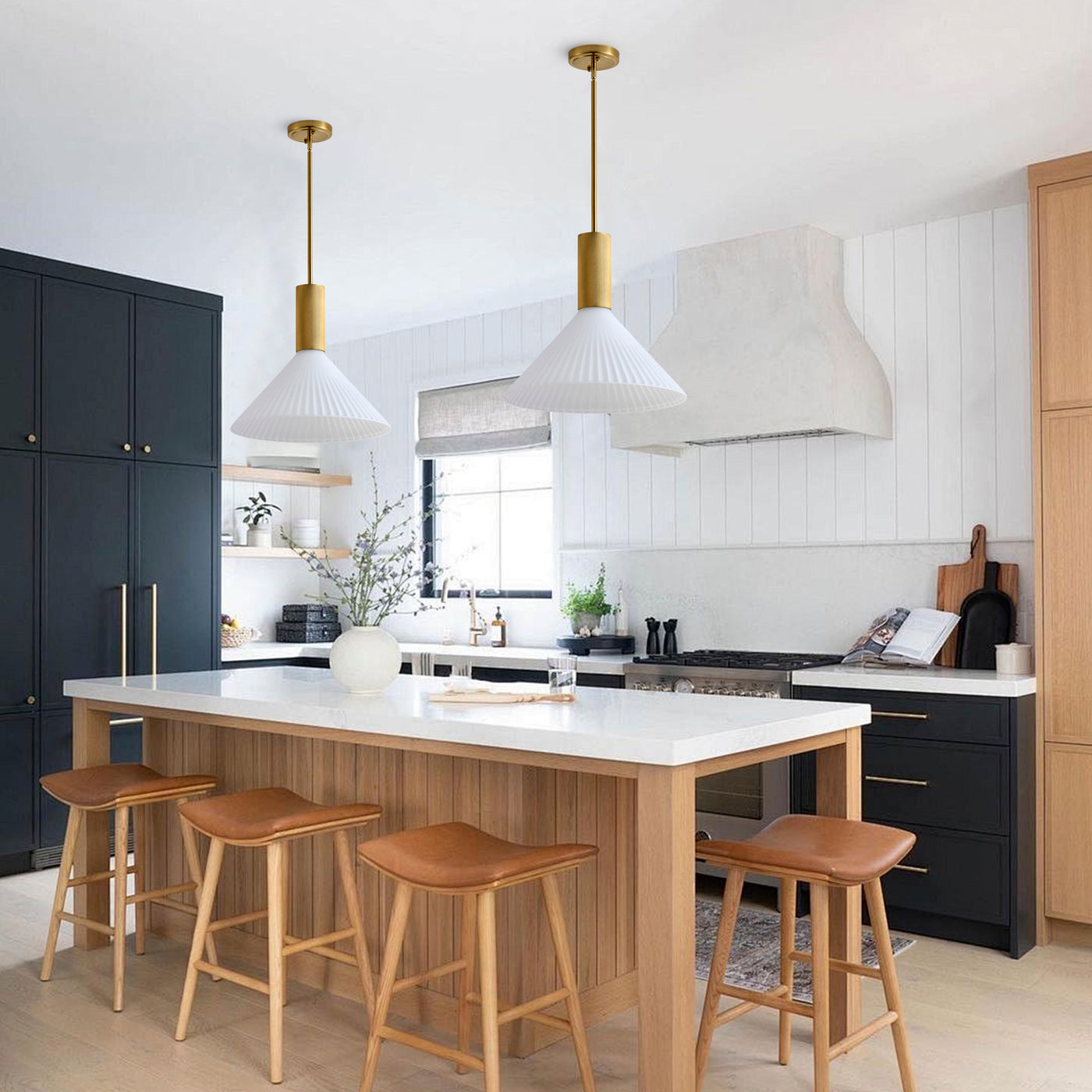 1 Light  Mid Century Modern Pendant Light Trumpet Conical White Glass ETL E26