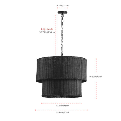 6-Lights Black Double Rattan Design Pendant Lighting