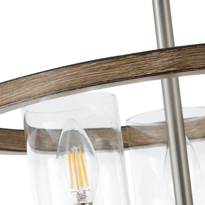 3 Light Industrial Semi Flush Mount Light Transparent Cylinder Shade High Transparency Glass for Dining Room Hallway