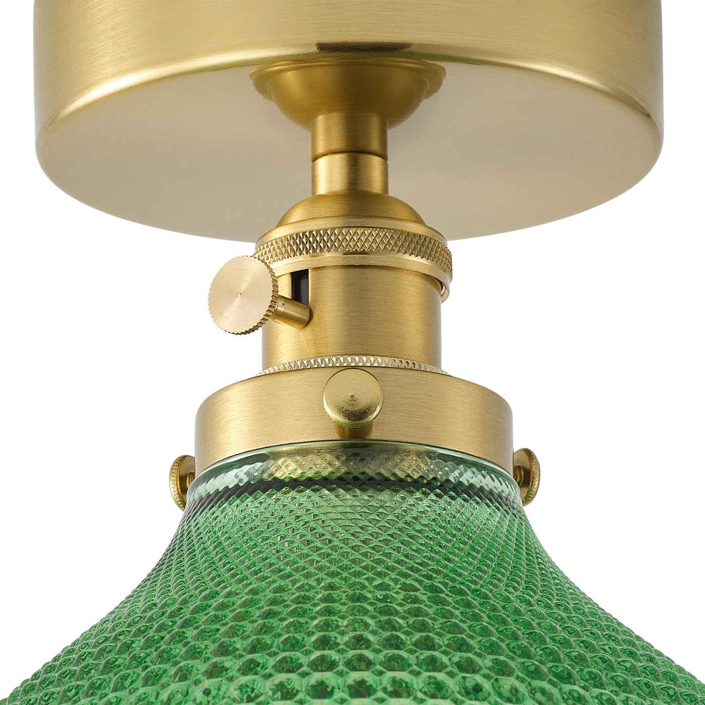 1-Light Mid-Century Semi Flush Ceiling Light, Brass Finish, Green Glass Shade,  for Hallway