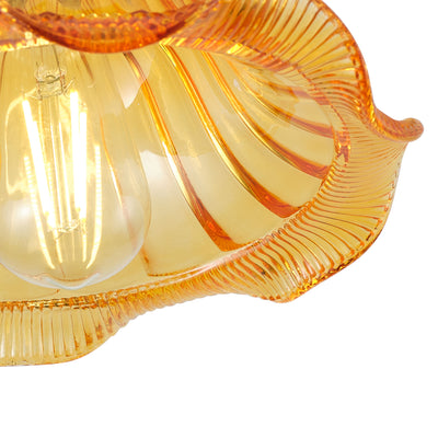1-Light Vintage Amber Glass Flush Mount Ceiling Light  Flower Shade Fixture