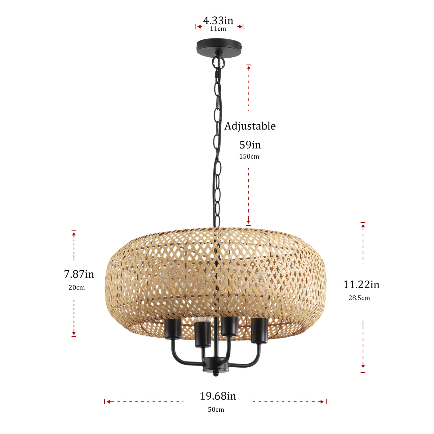 4-Lights Natural Wickerwork Shade Design Pendant Lighting