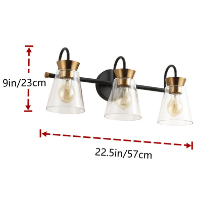 3-Lights Vintage Style Dimmable Bathroom Clear Glass Wall Vanity Lighting