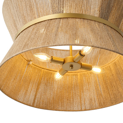 8-Light Boho Drum Pendant Light with Twine Shade Adjustable Hanging Light