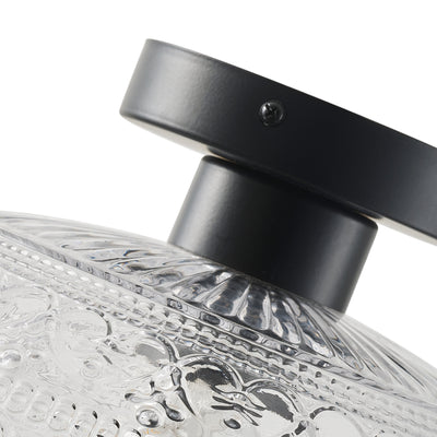 1-Light Industrial Flush Mount, Clear Patterned Glass Dome, Hallway Bedroom Ceiling Light