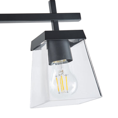 4-Light  Modern Black  with Square Clear Glass Shades Vanity Light