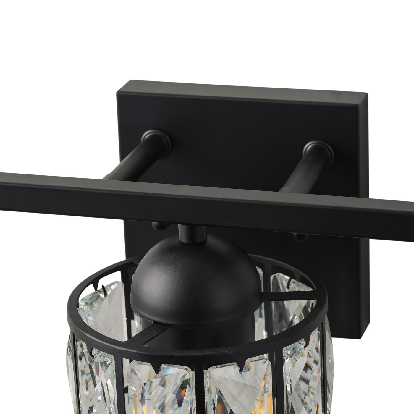 3-Light Black Crystal Wall Sconce, Industrial Vanity Light Fixture with Sparkling Crystal Lampshades