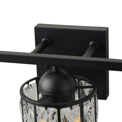 3-Light Black Crystal Wall Sconce, Industrial Vanity Light Fixture with Sparkling Crystal Lampshades