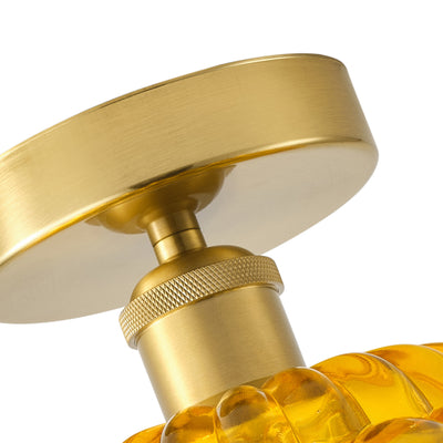 1-Light Modern Vintage Ceiling Light Fixture, Amber Glass Semi Flush Mount with Brass Finish