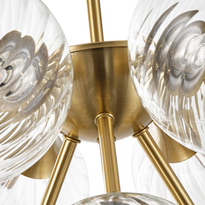 10-Light Art Deco Pendant Light, Brass & Clear Glass, Sloped-Ceiling Swivel, ETL for Kitchen