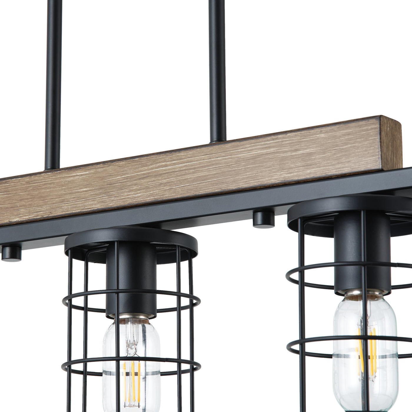 5‑Light Industrial Farmhouse Pendant Light 36.22 Inch Black Faux Wood Grain Iron Frame