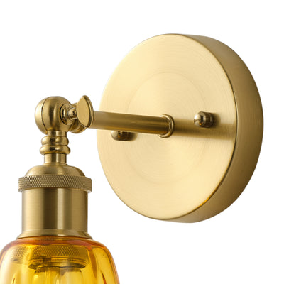 1-Light Vintage Wall Sconce, Brass Finish with Amber Glass Shade, E26 Bathroom Vanity