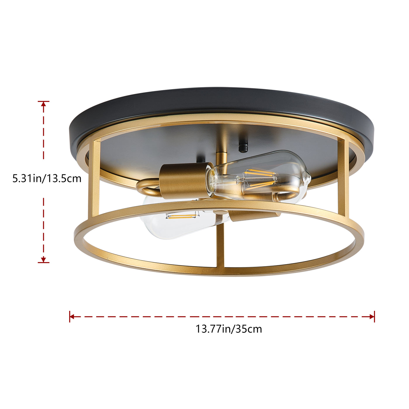 2-Lights Round Cage With Gold Flush Mount Lighting