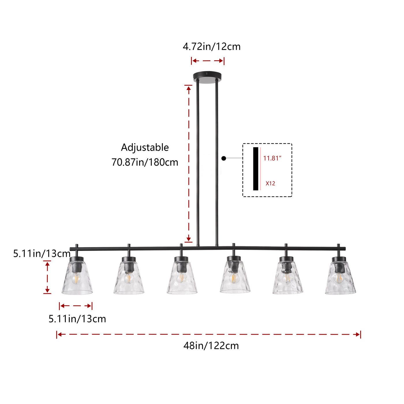 4-Lights & 6-Lights Modern Linear Glass Shape Kitchen Island Lights