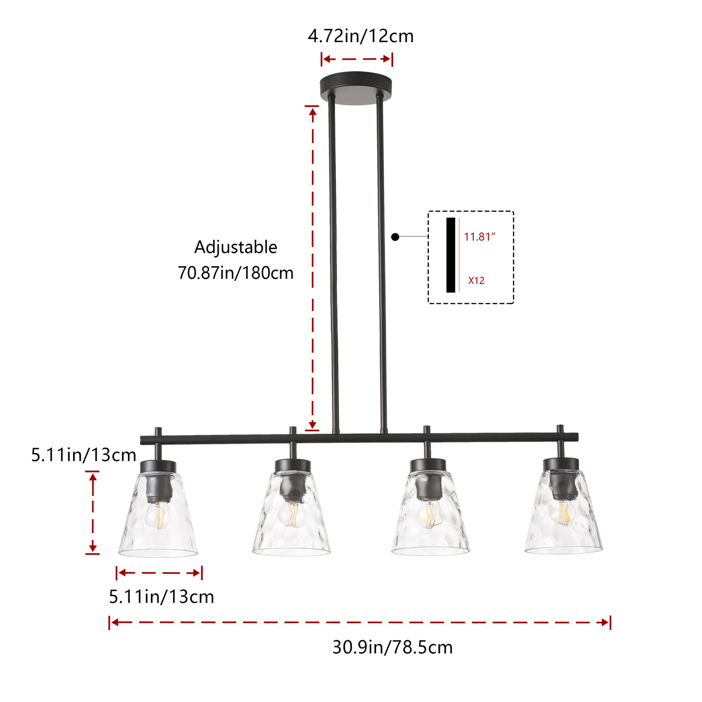 4-Lights & 6-Lights Modern Linear Glass Shape Kitchen Island Lights