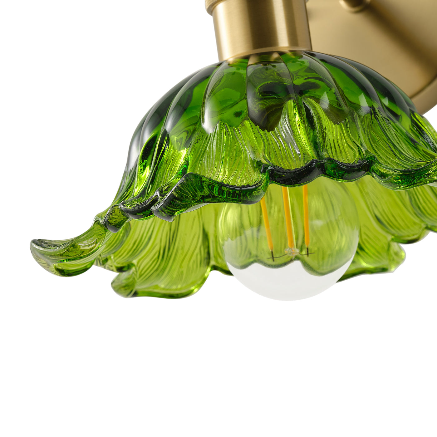 1 Light Vintage Style Green Glass Wall Sconce Dewdrop Brass Vanity Light