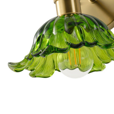 1 Light Vintage Style Green Glass Wall Sconce Dewdrop Brass Vanity Light