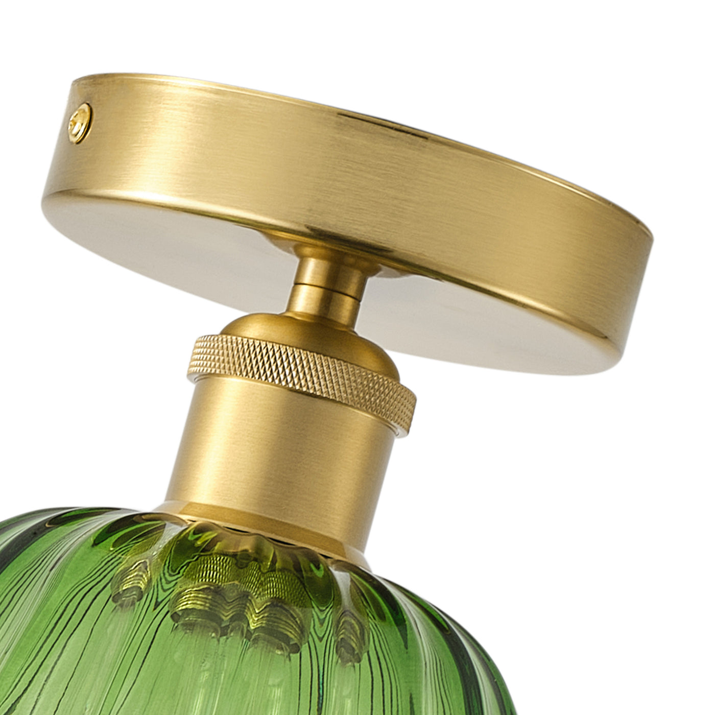 1-Light Retro Green Glass Ceiling Light Fixture, Brass Semi Flush Mount, E26 Vintage Farmhouse Lighting