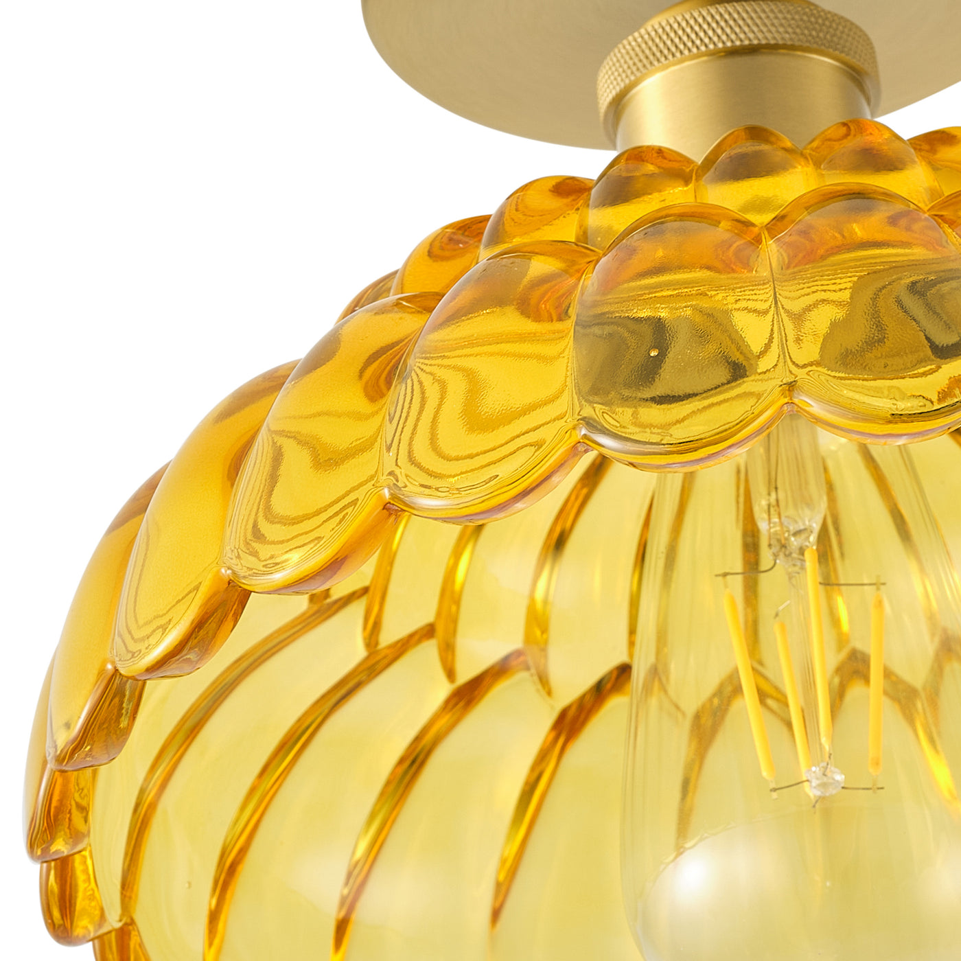 1-Light Modern Vintage Ceiling Light Fixture, Amber Glass Semi Flush Mount with Brass Finish