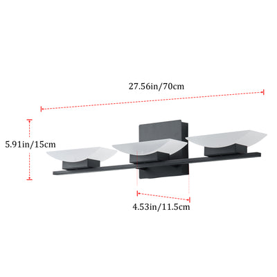 3-Light Bathroom LED Vanity Light  Black Frosted Glass Shades