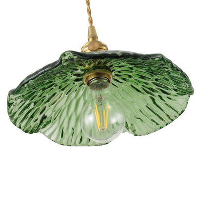 1-Light Vintage Green Glass Pendant Light with Floral