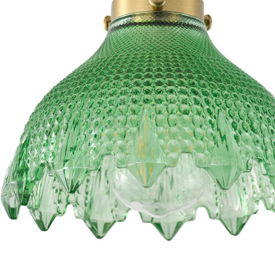 1-Light Mid-Century Semi Flush Ceiling Light, Brass Finish, Green Glass Shade,  for Hallway