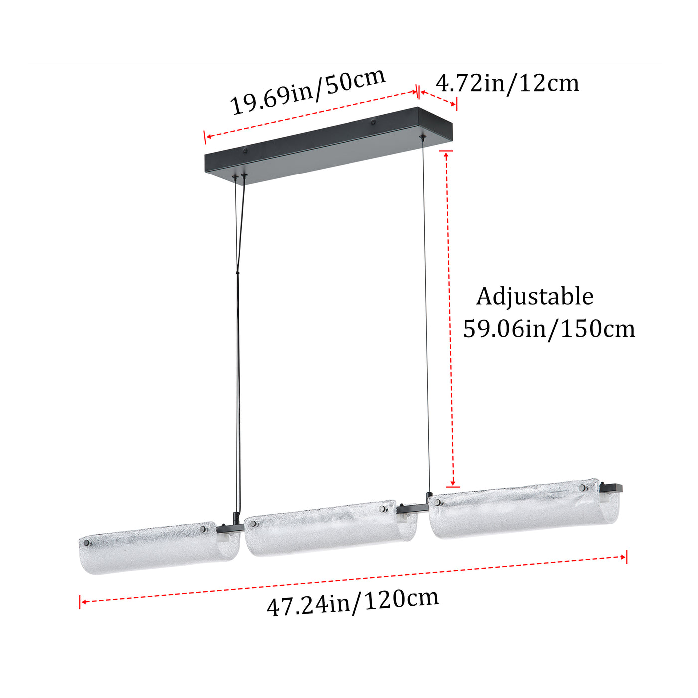 3-Light Linear Island Pendant Hanging Light for Kitchen
