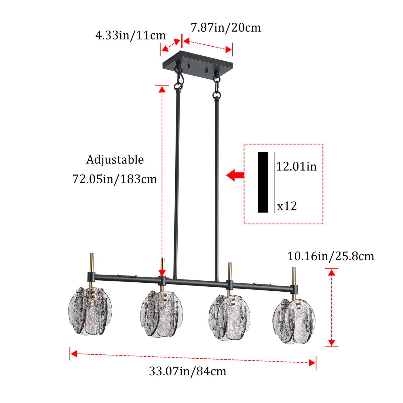 4-Light Modern Chandelier Chandelier, Anthracite Kitchen Island