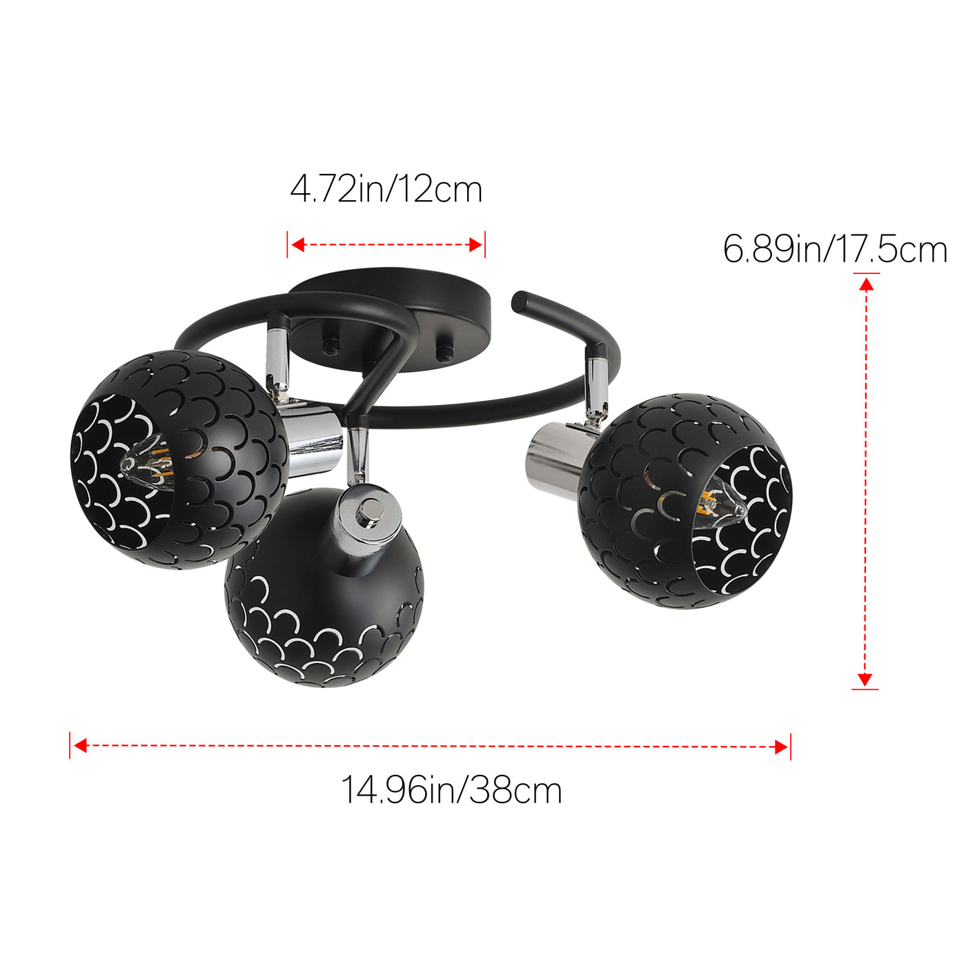 3-Light Modern Black Ceiling Semi-Recessed Spotlight
