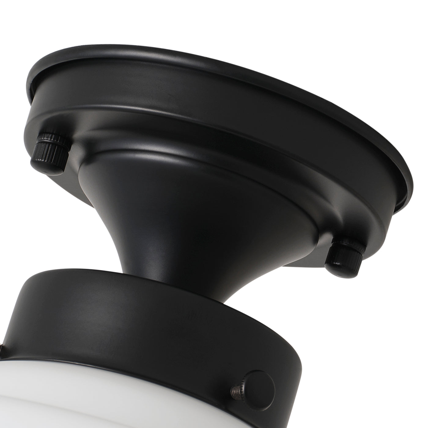 1 Light Retro Classic Semi Flush Mount Light Opal White Glass Shade Matte Black Ceiling Lamp