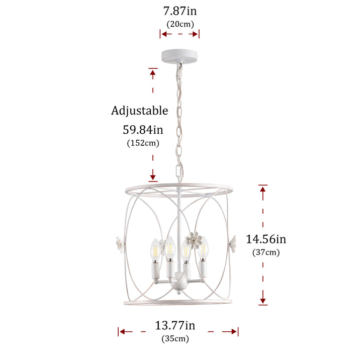 4-Lights White Chandelier | Openwork Design | Carved Elegance