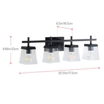 4-Light  Modern Black  with Square Clear Glass Shades Vanity Light