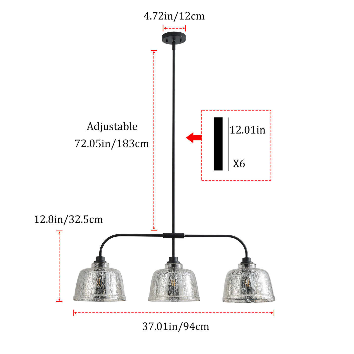 3-Light Kitchen Island Pendant Light with Clear Seeded Glass Shades